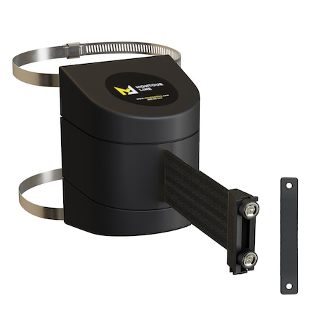 Montour Line Retractable Belt Barrier Black Clamped Wall Mnt, 13ft. Black Belt (M) WMX140-BK-BK-C-M-130